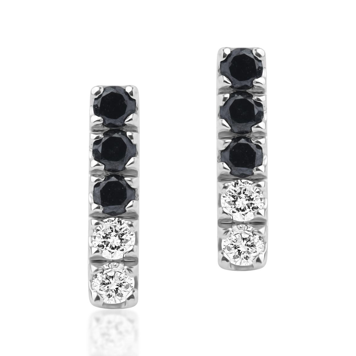14K white gold earrings with 0.08ct clear diamonds and 0.12ct black diamonds